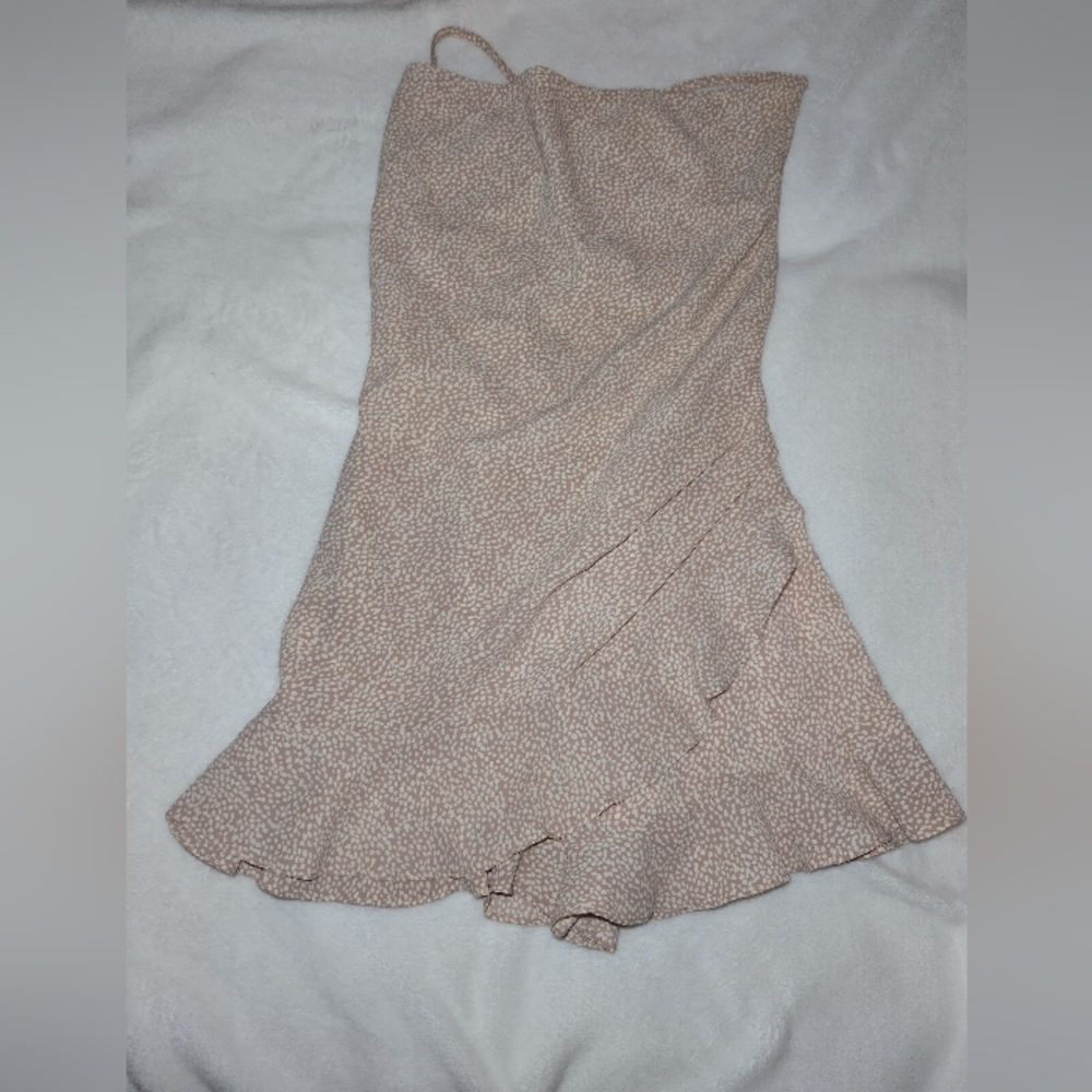 fab'rik Beige Spotted Ruffle Strapless Romper